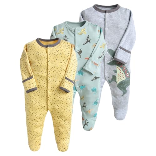 amropi Baby Mädchen Schlafstrampler 3er Pack Jungen Pyjamas Baumwolle Overalls Strampler 9-12 Monate,Stil37 von amropi