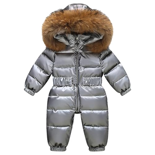 amropi Baby Mädchen Schneeanzug mit Kapuze Strampler Puffer Herab Winter Warm Overall Grau, 2-3 Jahre von amropi