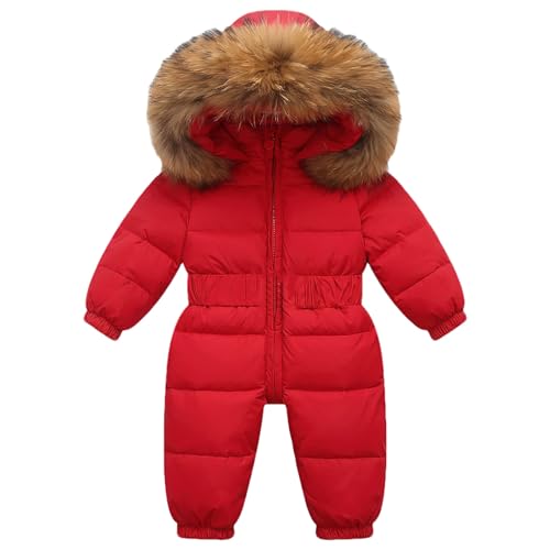 amropi Baby Mädchen Schneeanzug mit Kapuze Strampler Puffer Herab Winter Warm Overall Rot, 6-12 Monate von amropi
