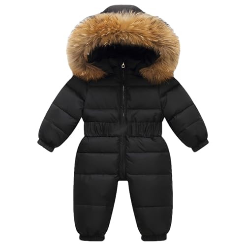 amropi Baby Mädchen Schneeanzug mit Kapuze Strampler Puffer Herab Winter Warm Overall Schwarz, 2-3 Jahre von amropi