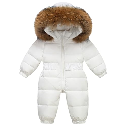 amropi Baby Mädchen Schneeanzug mit Kapuze Strampler Puffer Herab Winter Warm Overall Weiß, 2-3 Jahre von amropi