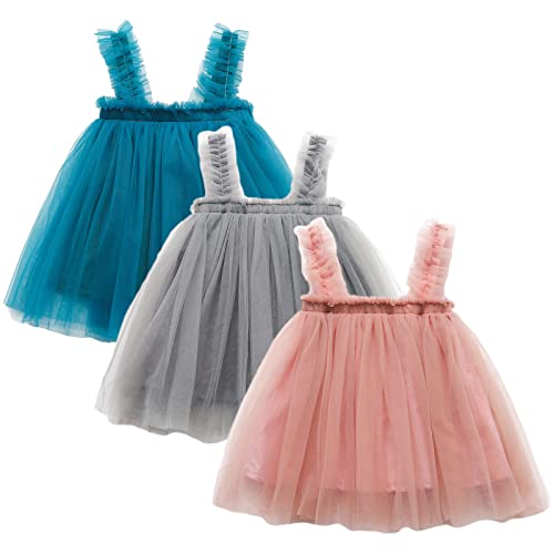 amropi Baby Mädchen Tüll Tutu Kleid 3er Pack ärmellose Prinzessin Geblümt Sommerkleid Rosa Blau Grau,12-18 Monate von amropi