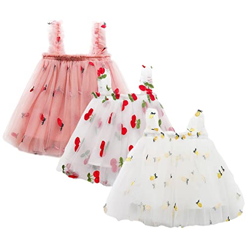 amropi Baby Mädchen Tüll Tutu Kleid 3er Pack ärmellose Prinzessin Geblümt Sommerkleid Rosa Mandel Weiß,6-12 Monate von amropi