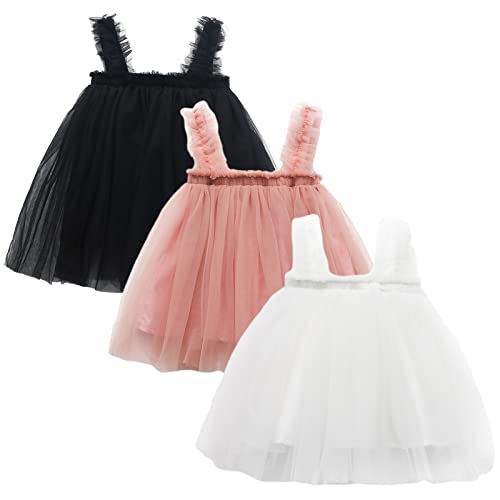 amropi Baby Mädchen Tüll Tutu Kleid 3er Pack ärmellose Prinzessin Geblümt Sommerkleid Rosa Schwarz Weiß,12-18 Monate von amropi