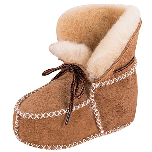 amropi Baby Schuh Stiefel, Unisex-Kinder Babyschuhe in Lammfell-Optik Zum Binden Krabbel-& Hausschuhe (Braun, 12-18 Monate) von amropi