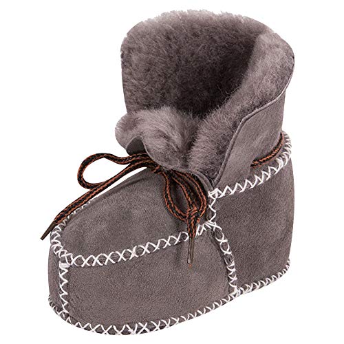 amropi Baby Schuh Stiefel, Unisex-Kinder Babyschuhe in Lammfell-Optik Zum Binden Krabbel-& Hausschuhe (Grau, 0-6 Monate) von amropi