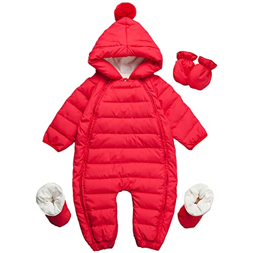 amropi Baby Winter Overall Mit Kapuze Schneeanzüge Strampler Jungen Mädchen Spielanzug Rot,12-18 Monate von amropi