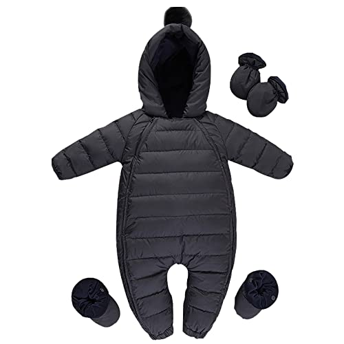 amropi Baby Winter Overall Mit Kapuze Schneeanzüge Strampler Jungen Mädchen Spielanzug Schwarz,18-24 Monate von amropi