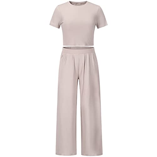 amropi Damen 2 Stück Crop Top und Weites Bein Lange Hosen Set Sommer Trainingsanzug Khaki,M amropi Damen 2 Stück Crop Top und Weites Bein Lange Hosen Set Sommer Trainingsanzug Khaki,M von amropi
