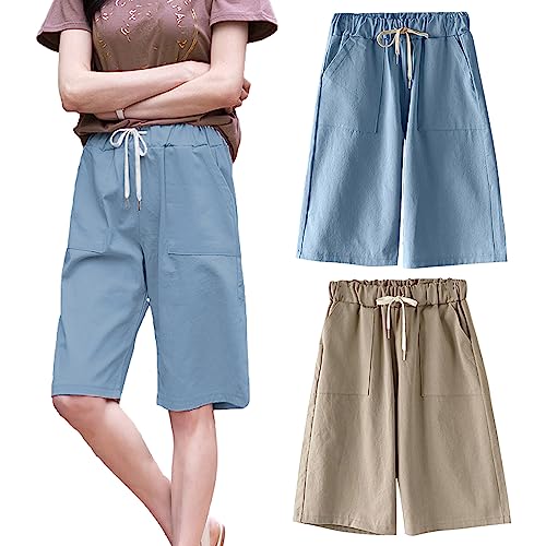 amropi Damen 2er Pack Cargo Shorts Kurze Hose Sommer Bermuda Short mit Taschen Blau Khaki,4XL von amropi