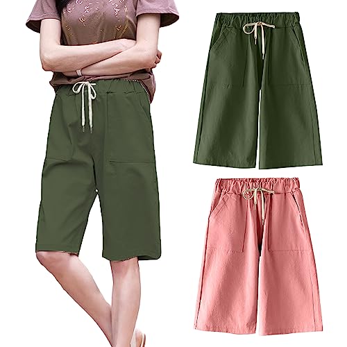 amropi Damen 2er Pack Cargo Shorts Kurze Hose Sommer Bermuda Short mit Taschen Grün Rosa,L von amropi