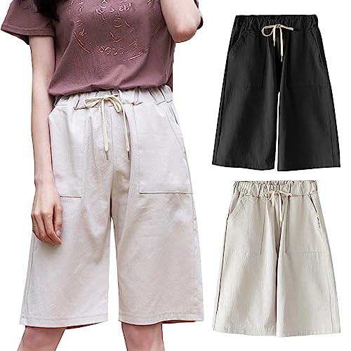 amropi Damen 2er Pack Cargo Shorts Kurze Hose Sommer Bermuda Short mit Taschen Schwarz Beige,M amropi Damen 2er Pack Cargo Shorts Kurze Hose Sommer Bermuda Short mit Taschen Schwarz Beige,M von amropi