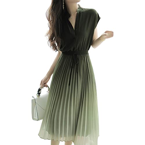 amropi Damen Falten Kleider Kurzarm Farbverlauf Kleid V Ausschnitt Sommer Freizeitkleid Grün,M von amropi