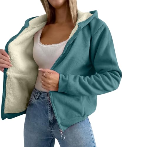 amropi Damen Kapuzenjacke Warm Fleece Gefüttert Sweatshirt Mantel Winter Sweatjacke Dunkelblau,XXL von amropi