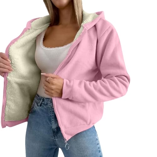 amropi Damen Kapuzenjacke Warm Fleece Gefüttert Sweatshirt Mantel Winter Sweatjacke Rosa,M von amropi