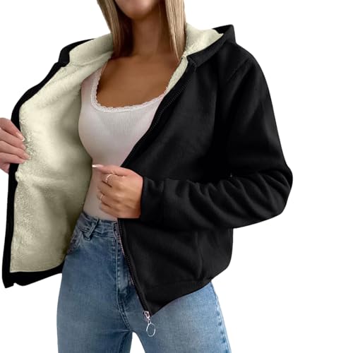 amropi Damen Kapuzenjacke Warm Fleece Gefüttert Sweatshirt Mantel Winter Sweatjacke Schwarz,S von amropi