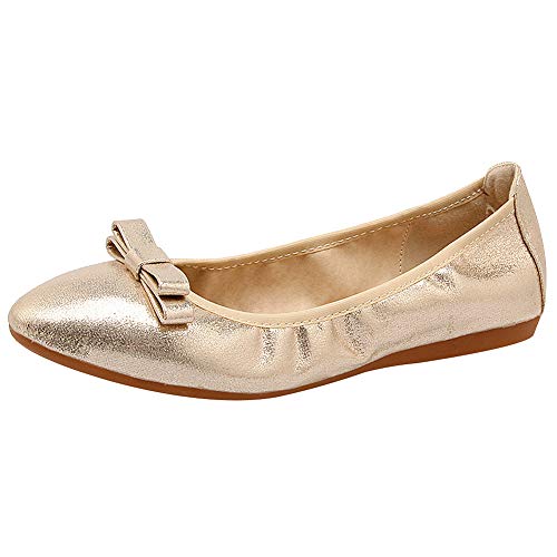 amropi Damen Mini Bowknot Spitzschuhe Schlüpfen Gemütlich Ballerinas (Gold,39 EU) von amropi