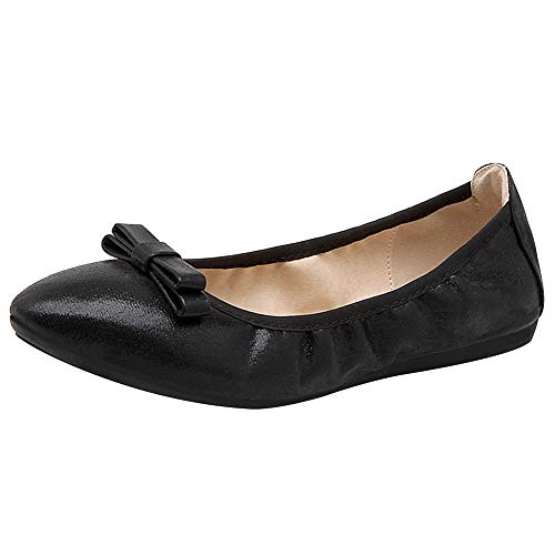 amropi Damen Mini Bowknot Spitzschuhe Schlüpfen Gemütlich Ballerinas (Schwarz,40 EU) von amropi