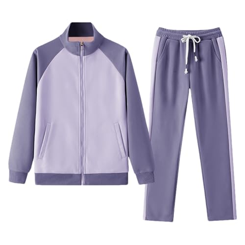 amropi Damen Trainingsanzug Jacke Reißverschluss Sweatshirt und Jogginghose 2 Stück Kleidungsset Sportanzug Violett, L von amropi