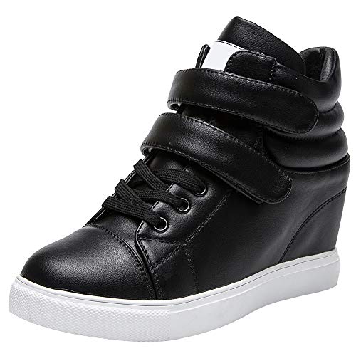 amropi Damen Versteckte Keilabsatz High Top Klett Freizeit Sneaker (Schwarz,36 EU) von amropi