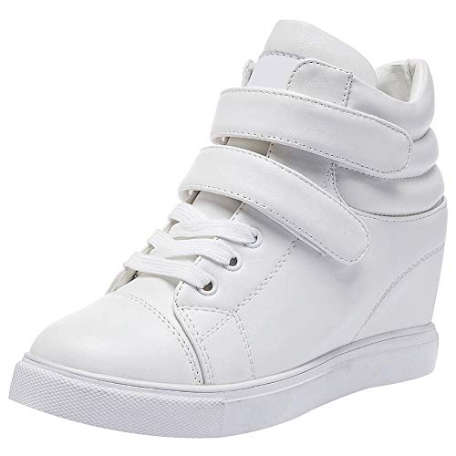 amropi Damen Versteckte Keilabsatz High Top Klett Freizeit Sneaker (Weiß,35 EU) von amropi