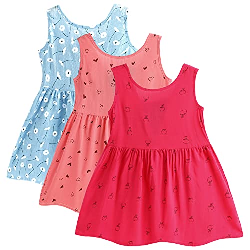 amropi Gänseblümchen 3er-Pack Kleider für Baby Mädchen Baumwolle Rüschenärmel Kleid Kinder B-P-R,2-3 Jahre von amropi