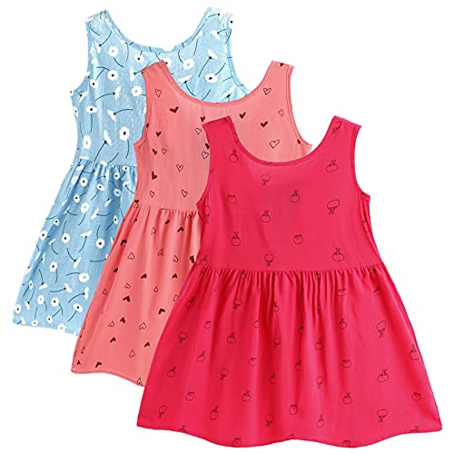 amropi Gänseblümchen 3er-Pack Kleider für Baby Mädchen Baumwolle Rüschenärmel Kleid Kinder B-P-R,3-4 Jahre von amropi