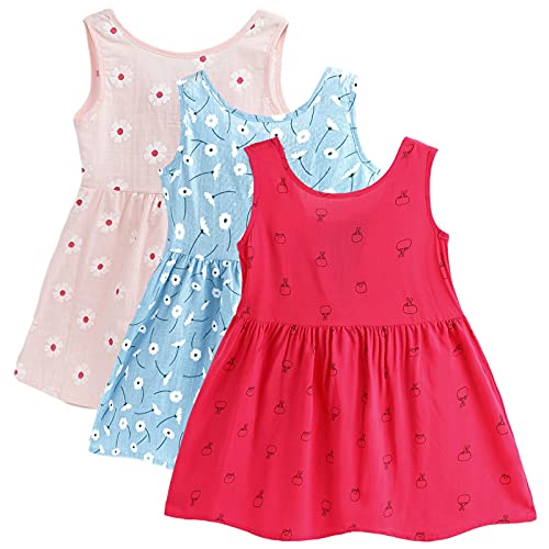 amropi Gänseblümchen 3er-Pack Kleider für Baby Mädchen Baumwolle Rüschenärmel Kleid Kinder L-B-R,18-24 Monate von amropi