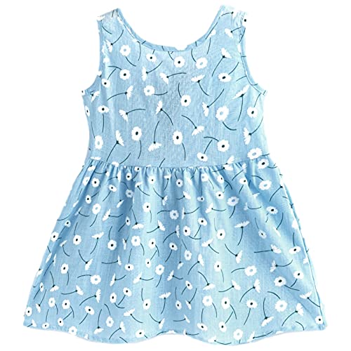 amropi Gänseblümchen Kleider für Baby Mädchen Baumwolle Rüschenärmel Kleid Kinder Blau,2-3 Jahre von amropi