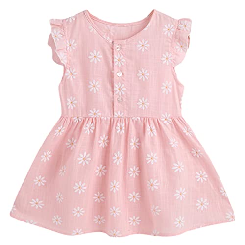 amropi Gänseblümchen Kleider für Baby Mädchen Baumwolle Rüschenärmel Kleid Kinder Rosa,4-5 Jahre von amropi