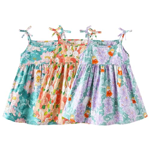 amropi Geblümt Kleider für Baby Mädchen Sommerkleid 3er Pack Ärmelloses Baumwolle Kleid Blau Orange Violett,18-24 Monate von amropi