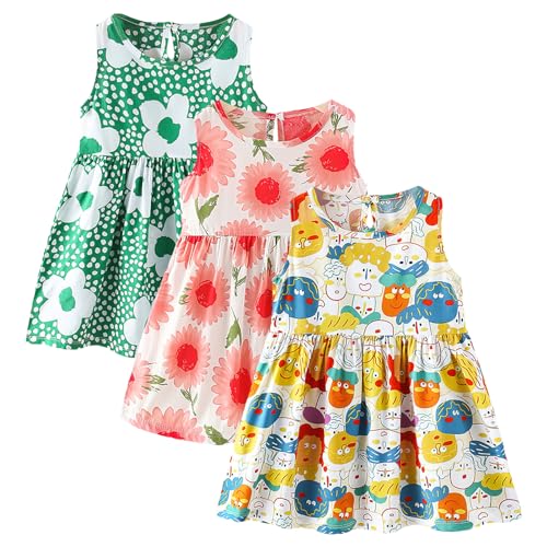 amropi Geblümt Kleider für Baby Mädchen Sommerkleid 3er Pack Ärmelloses Baumwolle Kleid Stil1,18-24 Monate von amropi