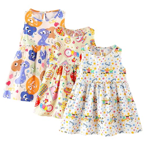 amropi Geblümt Kleider für Baby Mädchen Sommerkleid 3er Pack Ärmelloses Baumwolle Kleid Violett Gelb Weiß,12-18 Monate von amropi