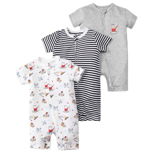 amropi Gestreifte Strampler Baby Mädchen Jungen 3er-Pack Kurzarm Spielanzug Bodys 18-24 Monate, Stil10 von amropi