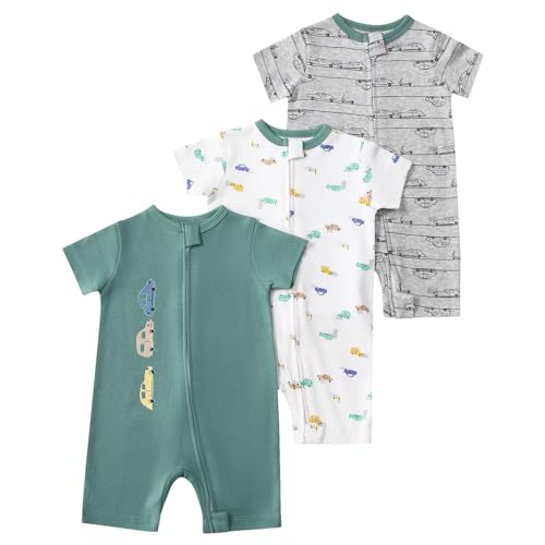 amropi Gestreifte Strampler Baby Mädchen Jungen 3er-Pack Kurzarm Spielanzug Bodys 6-9 Monate, Stil05 von amropi