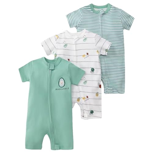 amropi Gestreifte Strampler Baby Mädchen Jungen 3er-Pack Kurzarm Spielanzug Bodys 9-12 Monate, Stil02 von amropi