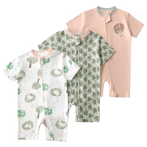 amropi Gestreifte Strampler Baby Mädchen Jungen 3er-Pack Kurzarm Spielanzug Bodys 9-12 Monate, Stil06 von amropi