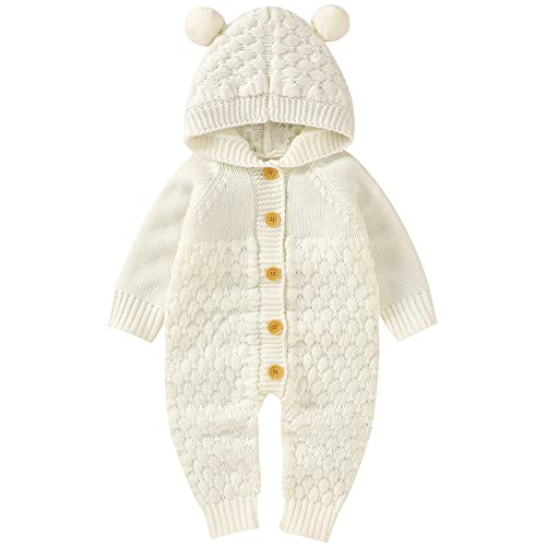 amropi Gestrickte Strampler Baby Mädchen Spieler und Mütze Strickanzug Schneeanzug Overalls Beige,3-6 Monate von amropi