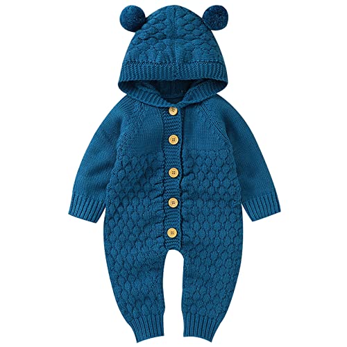 amropi Gestrickte Strampler Baby Mädchen Spieler und Mütze Strickanzug Schneeanzug Overalls Blau,18-24 Monate von amropi