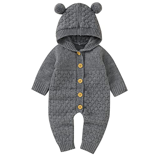 amropi Gestrickte Strampler Baby Mädchen Spieler und Mütze Strickanzug Schneeanzug Overalls Grau,12-18 Monate von amropi