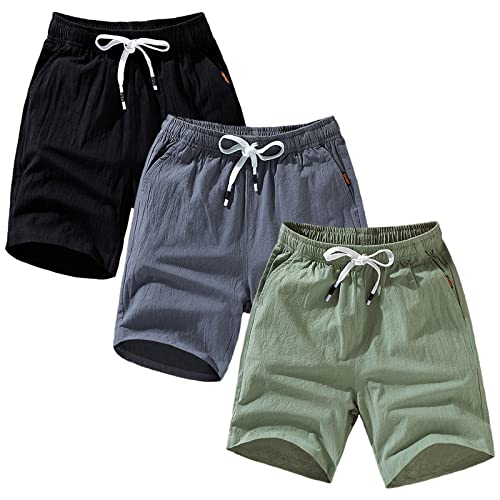 amropi Herren 3er Pack Cargo Shorts Kurze Hose Sommer Bermuda Short mit Taschen Schwarz Grau Grün,3XL von amropi