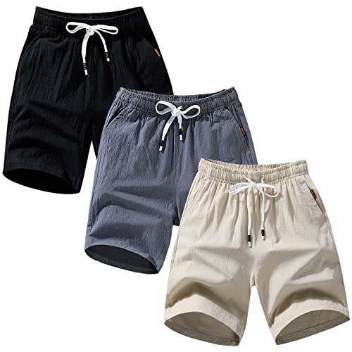 amropi Herren 3er Pack Cargo Shorts Kurze Hose Sommer Bermuda Short mit Taschen Schwarz Grau Khaki,6XL von amropi