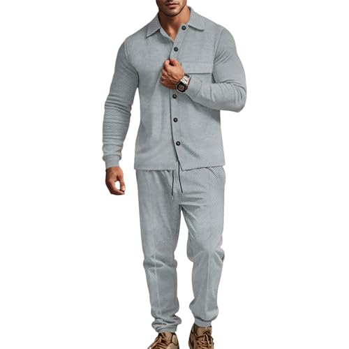 amropi Herren Jacquard Trainingsanzug Knopf Jacke Top und Hose Jogginganzug Kleidung Set Hellgrau, 4XL von amropi