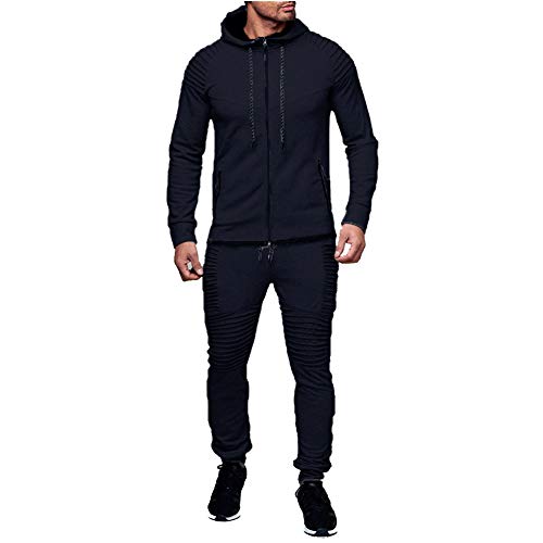 amropi Herren Jogginganzug Trainingsanzug Sportbekleidung Männer Sweatjacke und Trainingshose Sportanzug (Marine,M) von amropi