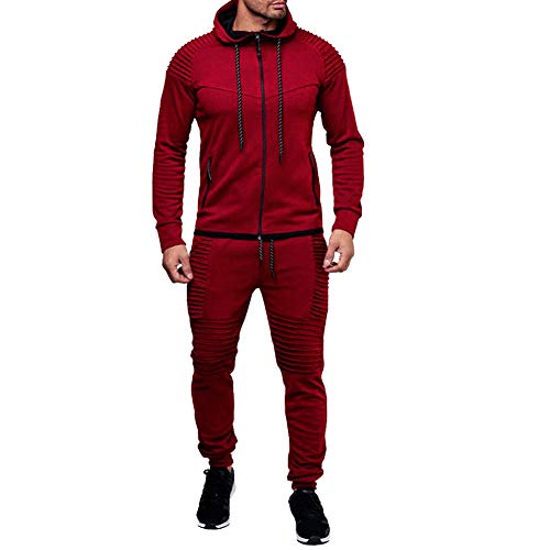 amropi Herren Jogginganzug Trainingsanzug Sportbekleidung Männer Sweatjacke und Trainingshose Sportanzug (Rot,M) von amropi