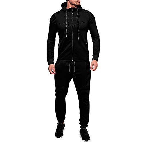 amropi Herren Jogginganzug Trainingsanzug Sportbekleidung Männer Sweatjacke und Trainingshose Sportanzug (Schwarz,XL) von amropi