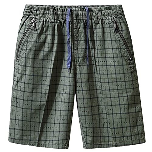 amropi Herren Kariert Chino Shorts Baumwolle Sommer Bermuda Kurze Hose mit Tunnelzug Grün,4XL von amropi