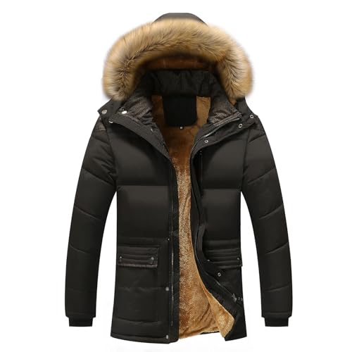 amropi Herren Mäntel Warme Winterjacke Fleece Gefüttert Parka Wintermantel Mit Kunstfell Kapuze Schwarz, XL von amropi