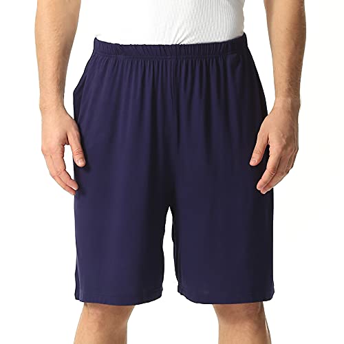 amropi Herren Schlafanzughose Kurz Pyjamahose Schlafshorts Nachtwäsche Sport Shorts mit Taschen Blau,7XL von amropi