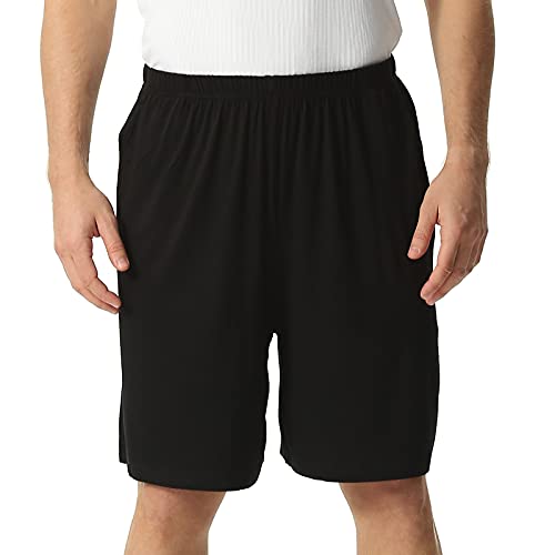 amropi Herren Schlafanzughose Kurz Pyjamahose Schlafshorts Nachtwäsche Sport Shorts mit Taschen Schwarz,4XL von amropi